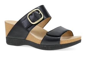 Dansko Shannon: Black Burnished Nappa Sandal