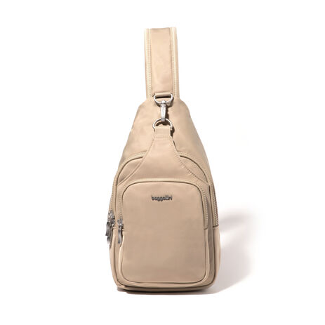 Baggallini Central Park Sling: Taupe Twill