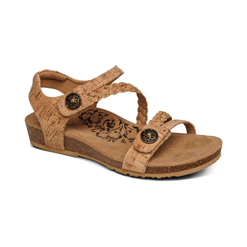 Aetrex Jillian Braided Quarter Strap Sandal: Cork