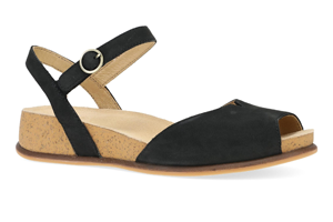 Dansko Cass: Black Milled Nubuck Sandal