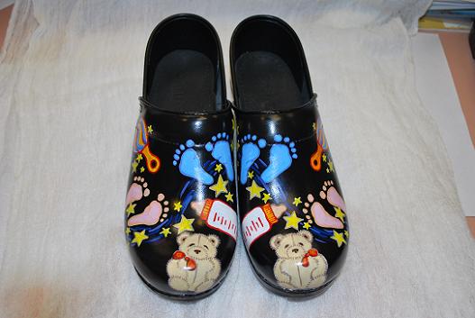 LIMITED EDITION Dansko Professional Hand Painted clog baby theme on black cabrio